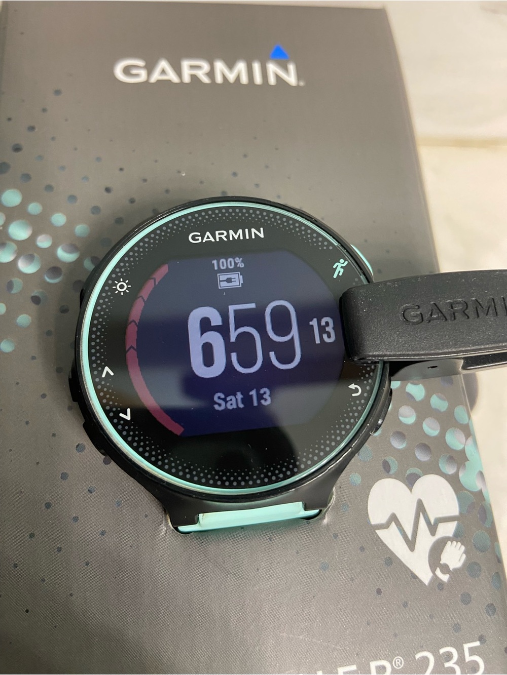 Garmin Forerunner 235 Black with Teal Accents and Band (in original box) - Picture 11 of 12